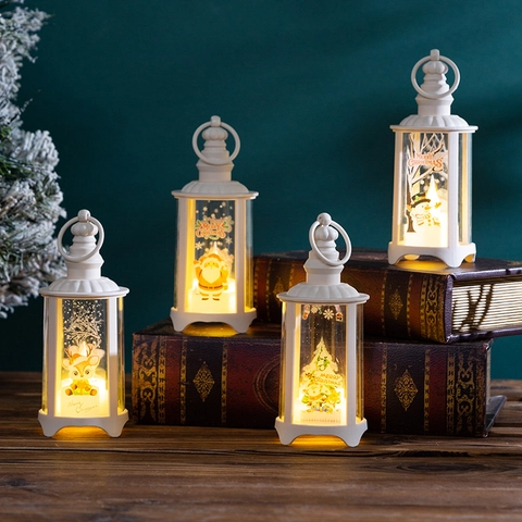 Christmas LED Mini Lanterns Decorative Hanging Ornaments Plastic Warm Light Vintage Desktop Holiday Party Decor Gifts