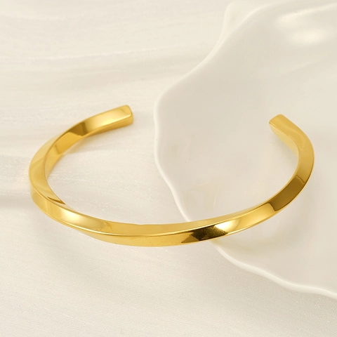 Bracciale Rigido Aperto Geometrico Intrecciato Acciaio Inossidabile Forma C Regolabile Gioielli Di Moda Minimalisti Per Donna Uomo