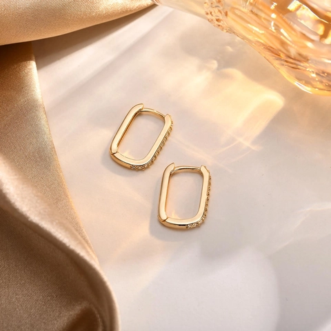 Hoop Huggie Oorbellen Verguld Koper Met AAA Zirkonia U Vorm Rechthoekig Ovaal Rond Minimalistische Mode Voor Vrouwen