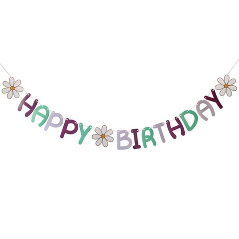 Daisy Happy Birthday Paper Banner Garland For Kids Birthday Party Decoration Floral Bunting Banner Hanging Decor Photo Props