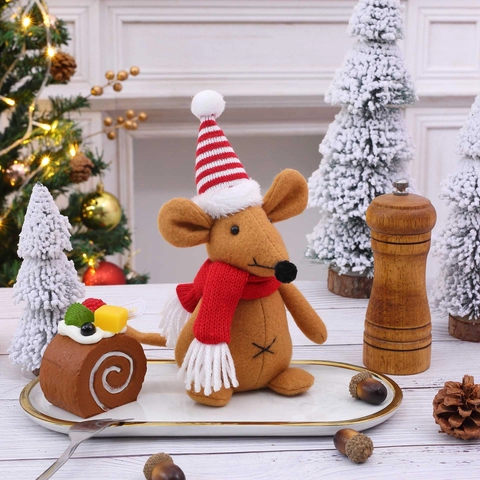 Poupée Souris De Noël En Tissu Écossais Jouet Jambes Longues Style Chef Décoration Festive Maison Cadeau
