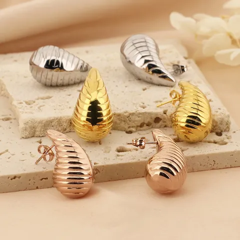 Pendientes Espirales Gota De Agua Acero Inoxidable Nervado Texturizado Metal Forma Coma Joyería Moda Elegante Mujer