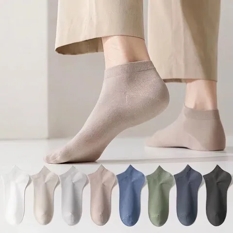 Calzini Alla Caviglia Uomo Misto Cotone Traspirante Anti-Odore Taglio Basso Casual Sport Colore Solido Confortevole Elastico Costine