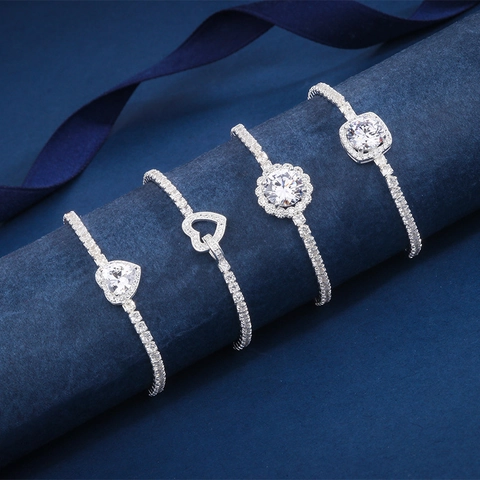925 Zilver Verstelbare Strass Armband Voor Vrouwen Hart Bloem Geometrisch Patroon Kristal Intrekbare Schuifregelaar Sieraden Cadeau