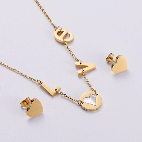 Collar Con Colgante De Corazón Y Letras De Amor Y Pendientes De Acero Inoxidable 316L Nácar Joyas Elegantes Para Mujer