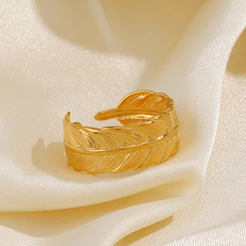Anillo De Pluma Acero Inoxidable Abierto Ajustable Retro Minimalista Textura Joyería Para Mujeres Moda