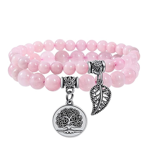 Tree Of Life Leaf Pendant Natural Stone Beaded Bracelet Layered Elastic Bohemian Handmade Jewelry For Women Men