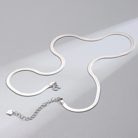 925 Sterling Silver Herringbone Snake Bone Chain Necklace Gold Platinum Plated Flat Choker For Women Men Fashion Jewelry