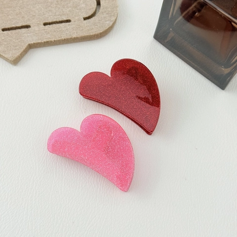 Heart Shaped Hair Claw Clips Glitter Acrylic Candy Color Korean Style Hairpin For Women Styling Accessories