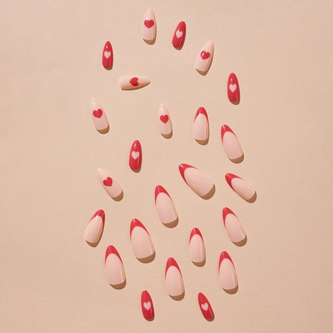 Unghie Finte Press On Lunghe Ballerina Design Cuore Francese Rosso Rimovibile Manicure DIY Per Donne