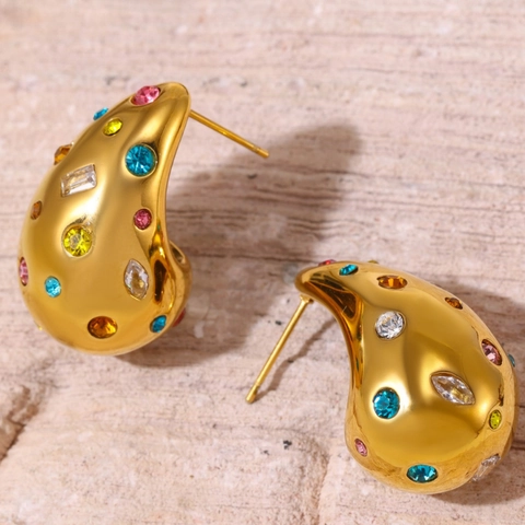 Fashion Stainless Steel Waterdrop Zirconia Stud Earrings 18K Gold Plated Elegant Rhinestone Artificial Pearl Jewelry Women