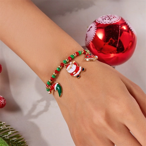 Braccialetti Di Perline Di Natale Ciondoli In Smalto Di Lega Babbo Natale Albero Pupazzo Di Neve Gioielli Festivi Per Donne