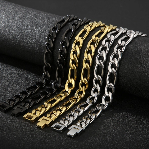 Collar De Cadena Figaro Para Hombre Acero Inoxidable 316L Hip Hop Streetwear Bicolor Eslabón Cubano Joyería De Moda