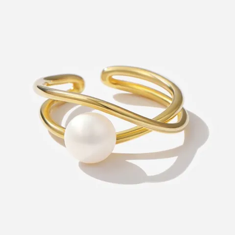 Bague En Argent Sterling 925 Avec Künstliche Perle Ajustable Ouverte Lignes Géométriques Croisées Bijoux Élégants Pour Femmes