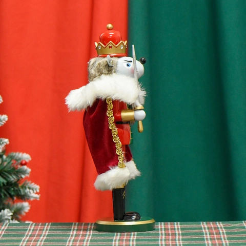 Nutcracker Mouse King Figure Wooden Christmas Decoration With Velvet Cloak Faux Fur Collar Gold Crown Sword For Desktop