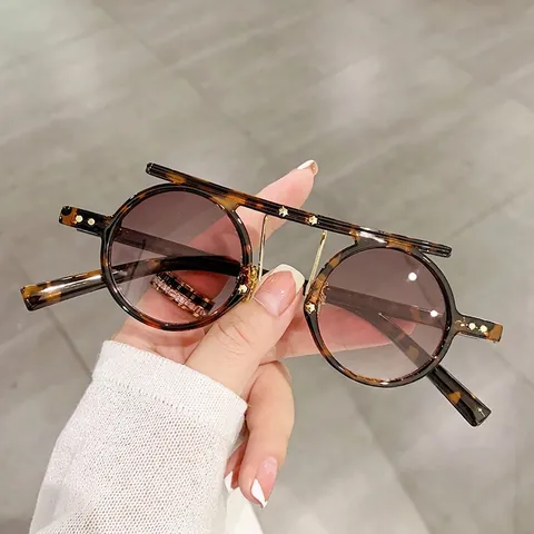 Lunettes De Soleil Rondes Rétro Protection UV400 Monture En Plastique Double Pont Métallique Steampunk Punk Hip Hop