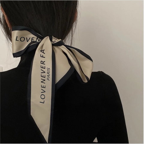 Französischer Vintage Satinnschal Mit Buchstabendruck Schmaler Satin KunstSatin Haargummi Elegantes Halsband Damen Zubehör