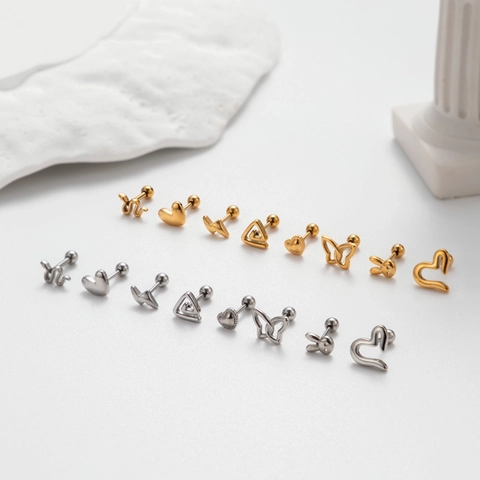 Boucles D'oreilles En Acier Inoxydable Cœur Papillon Serpent Pour Femmes Filles Piercing Cartilage Helix Bijoux