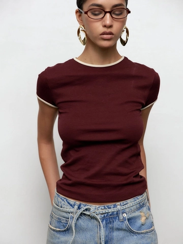 T-Shirt Donna Cotone Spandex Vestibilità Aderente Girocollo Profilo A Contrasto Manica Corta Streetwear Estate Top