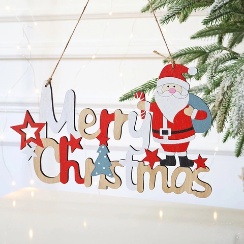 Decorazione In Legno Appesa Di Natale Merry Christmas Babbo Natale Renna Stella Dipinto Cavo Casa Porta Parete