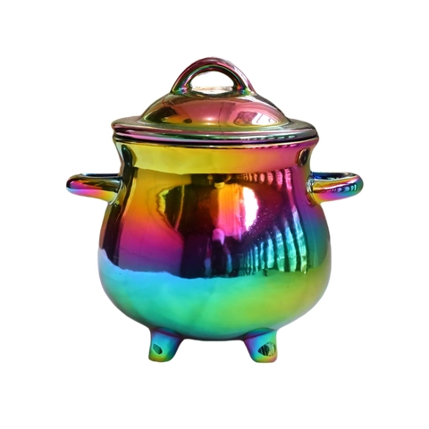 Tazza Calderone Ceramica Cangiante Arcobaleno Galvanizzata Pentola Strega Tre Piedi Caffè Halloween Decorazione