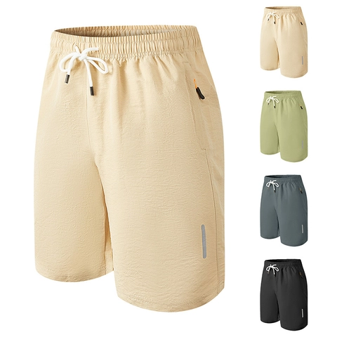 Men Athletic Shorts Quick Dry Polyester Tactical Sports Beach Running Trunks Zipper Pockets Reflective Strip