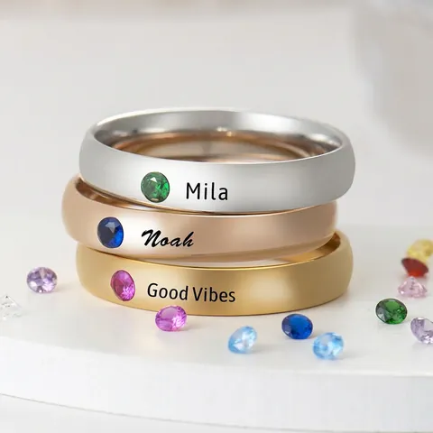 Anello Rotondo Minimalista in Acciaio Inossidabile 304 Con Strass Colorato Fascia Lucida per Donna Gioielli Moda Quotidiani