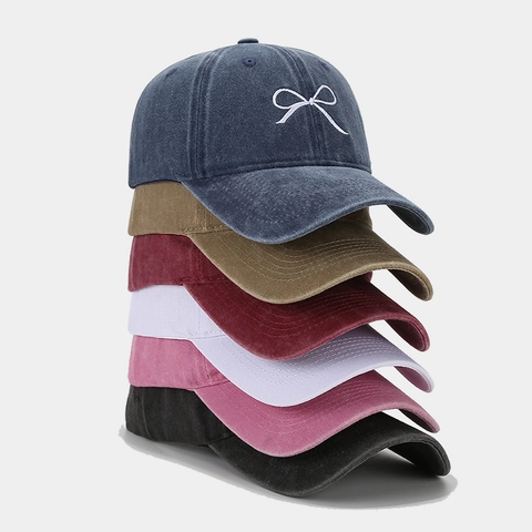 Gorra De Béisbol De Algodón Lavado Con Bordado De Lazo Desgastado Ajustable Transpirable Sombrero Casual Para Mujer