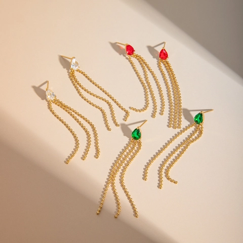 Orecchini Con Nappine In Zircone Cristallo A Goccia D'acqua Acciaio Inossidabile Placcato Oro 18K Gioielli Eleganti Per Donna