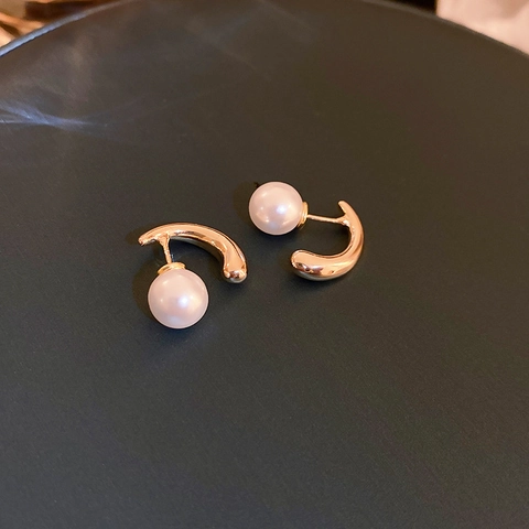Orecchini Di Künstliche Perle Geometrici A C Rame Placcato Oro Con Perno In Argento Doppio Uso Minimalista Per Donne