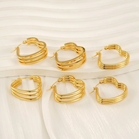 Boucles d'Oreilles Créoles en Acier Inoxydable pour Femmes Multi Couches Plqué Or Géométrique Bijoux de Mode Cadeau