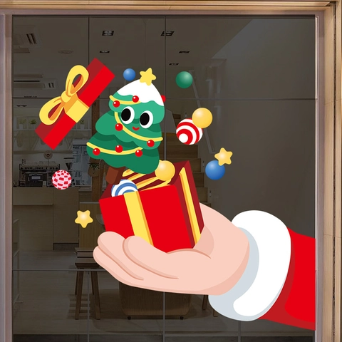 Pegatinas Ventana Navidad PVC Estáticas Doble Cara Color Árbol Caja Regalo Dibujos Animados Decoración Cristal Tienda