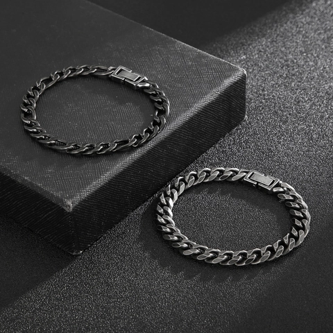 Herren Edelstahl Panzerkette Figaro Kette Vintage Schwarz Distressed Hip Hop Schmuck