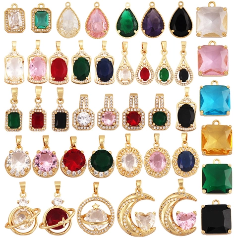 Ciondoli Per La Creazione Di Gioielli DIY Rame Placcato Oro Zirconia Cubica Luna Stella Cuore Gemme Colorate Accessorio