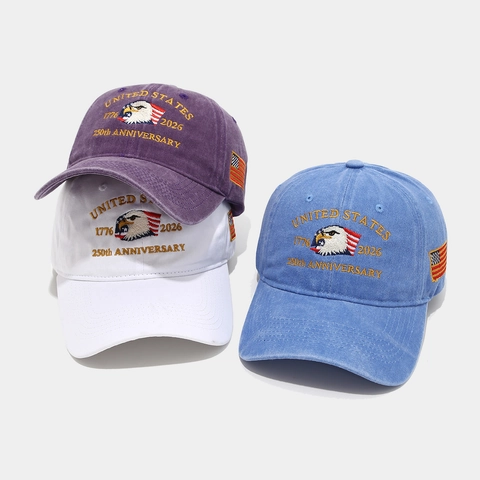 United States 250th Anniversary Commemorative Baseball Cap Washed Cotton Embroidered Eagle Flag Retro Adjustable Hat