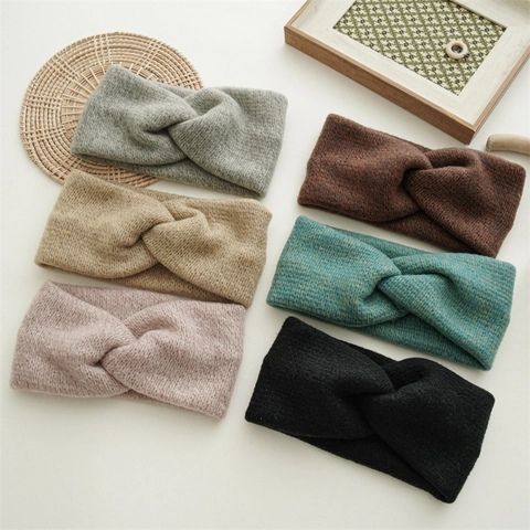 Knitted Twist Knot Headband For Women Wide Elastic Warm Winter Hair Band Retro Chic Solid Color Autumn Headwrap