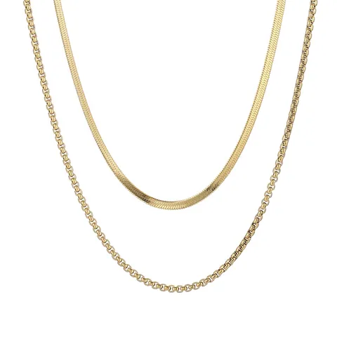 Collana A Doppio Strato Con Catena A Serpente E Box Acciaio Inossidabile Placcato Oro Gioielli Eleganti Geometrici Donna
