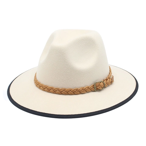 Classic Fedora Hat Retro British Style Wide Brim Felt Texture Jazz Cap With Braided Band Metal Buckle For Men Women