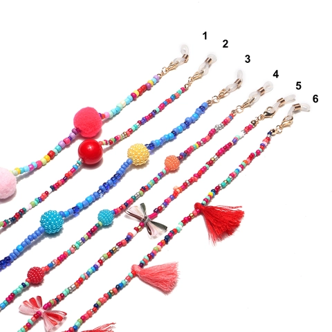 Handmade Colorful Beaded Glasses Chain Mask Lanyard With Tassels And Bows Anti-lost Eyewear Strap Holder For Women