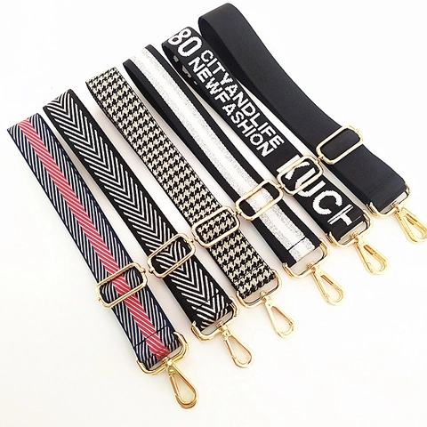 Wide Shoulder Bag Strap Replacement Adjustable Crossbody Handbag Belt Nylon Fabric Patterned With Metal Buckles