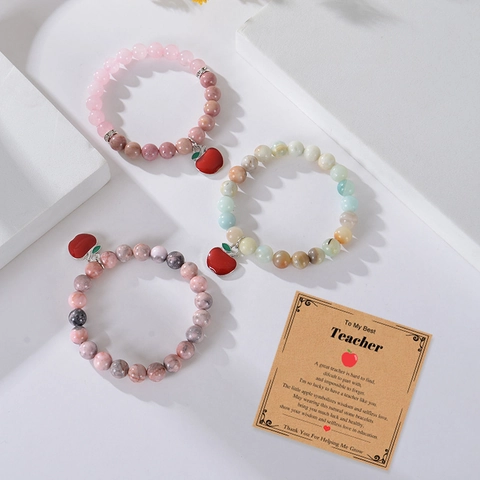 Naturstein Perlenarmband Legierung Apfel Anhänger Lehrer Wertschätzung Geschenk Modeschmuck Mit Karte