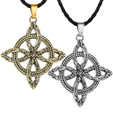 Men Slavic Pendant Necklace Alloy Celtic Knot Vintage Shield Knot Jewelry With Stainless Steel Chain Or Cotton Rope
