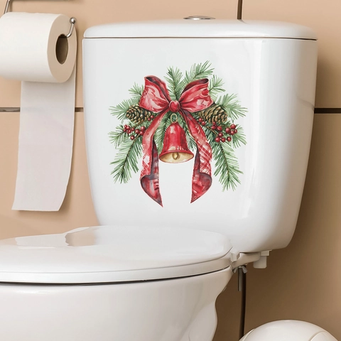Stickers Abattant WC Noël PVC Autocollants Muraux Amovibles Pomme De Pin Nœud Cloche Décoration Maison Fête