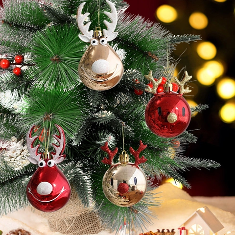 Kerst Rendier Hangende Ornamenten Plastic Glitter Gewei Ballen Boomdecoratie Feestelijk Rood Goud Rekwisieten