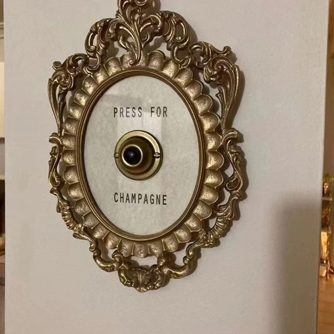 Press For Champagne Button Vintage Doorbell Decorative Ornate Gold Frame For Home Bar Party Wall Mounted Decor