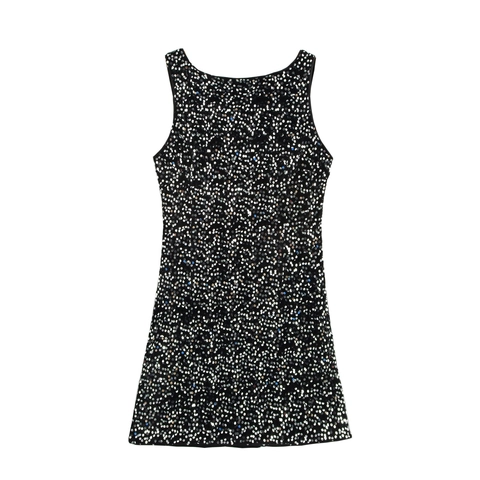Women Sexy Sequin Mini Dress Sleeveless Backless Bodycon Party Evening Elegant Black Reflective Sparkly