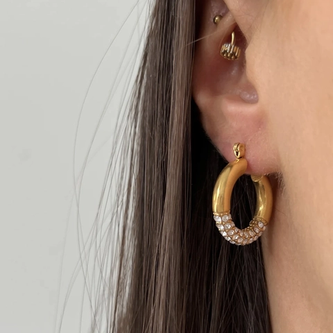 Strass Creolen Gold Vergoldeter Edelstahl Mit 925 Sterling Silber Ohrstecker Vintage Minimalistisch Für Frauen