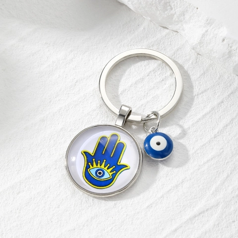 Evil Eye Hamsa Hand Schlüsselanhänger Metalllegierung Glas Runder Anhänger Vintage Glücksbringer Amulett Tasche Schmuck