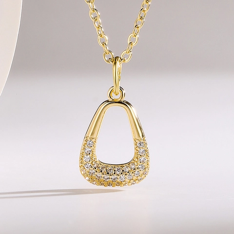 Collar Con Colgante Geométrico Elegante De Cobre Chapado En Oro Con Circonita Forma De Gota De Agua Y Hoja Para Mujeres