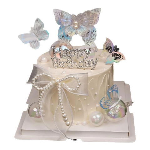 Décoration Gâteau Joyeux Anniversaire Alliage Strass Chiffre Couronne Papillon Holographique Élégant Fête